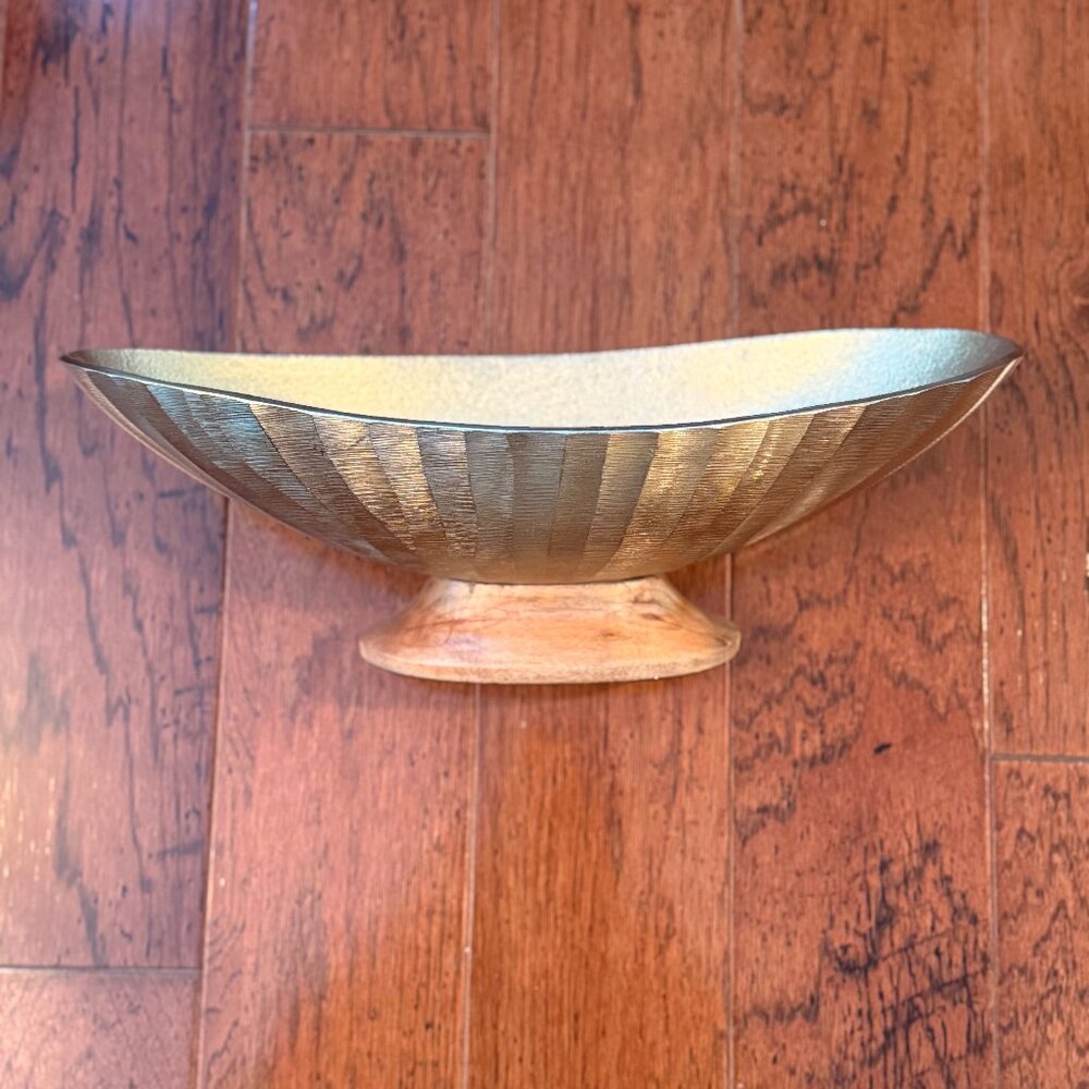 Gold Textured Pedestal Bowl | Decorative Centerpiece | Modern Home Decor